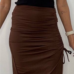 Elegant Brown Ruched Skirt